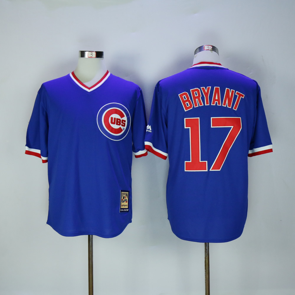 Men Chicago Cubs #17 Bryant Blue Throwback Game MLB Jerseys